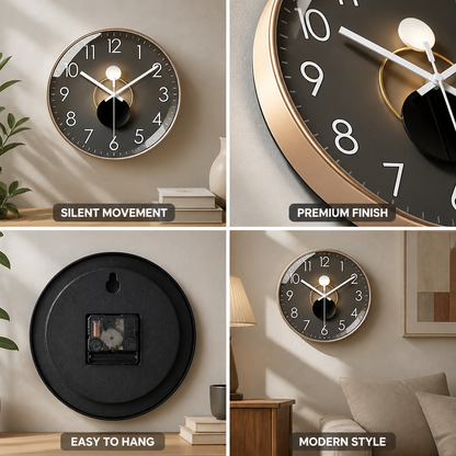 Silent Quartz Square-Face Wall Clock with Glass Cover