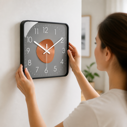 Silent Quartz Square-Face Wall Clock with Glass Cover