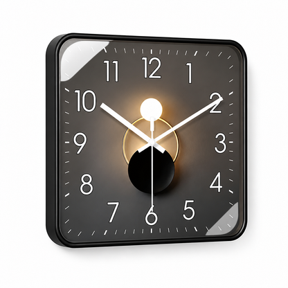 Silent Quartz Square-Face Wall Clock with Glass Cover