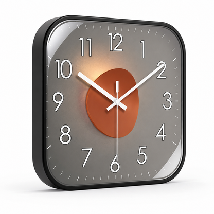 Silent Quartz Square-Face Wall Clock with Glass Cover