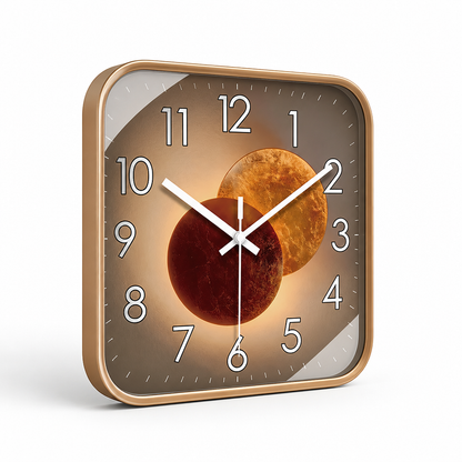 Silent Quartz Square-Face Wall Clock with Glass Cover