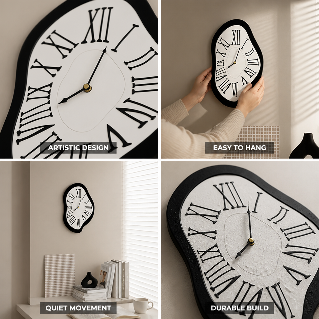 Silent Quartz Wall Clock With Distorted Roman Numerals