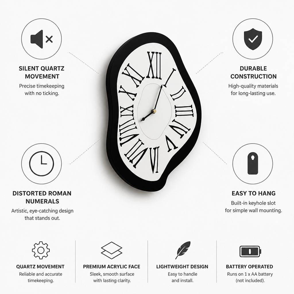 Silent Quartz Wall Clock With Distorted Roman Numerals