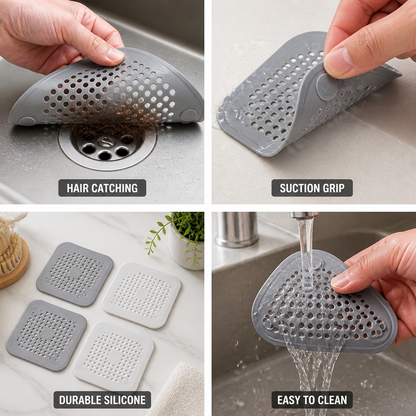 Silicone Suction-Cup Hair-Catcher Drain Strainers (Set of 4)