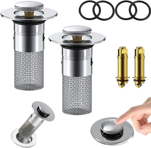 Sink Drain Filter Stainless Steel Pop-Up Stopper & Anti-Clog Basket