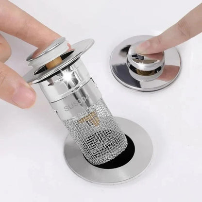 Sink Drain Filter Stainless Steel Pop-Up Stopper & Anti-Clog Basket