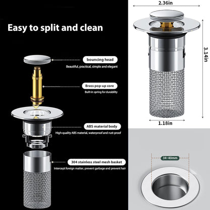 Sink Drain Filter Stainless Steel Pop-Up Stopper & Anti-Clog Basket