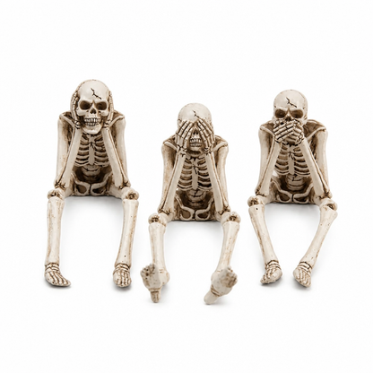 Skeleton Figurine Set Weathered Bone Resin Set of 3