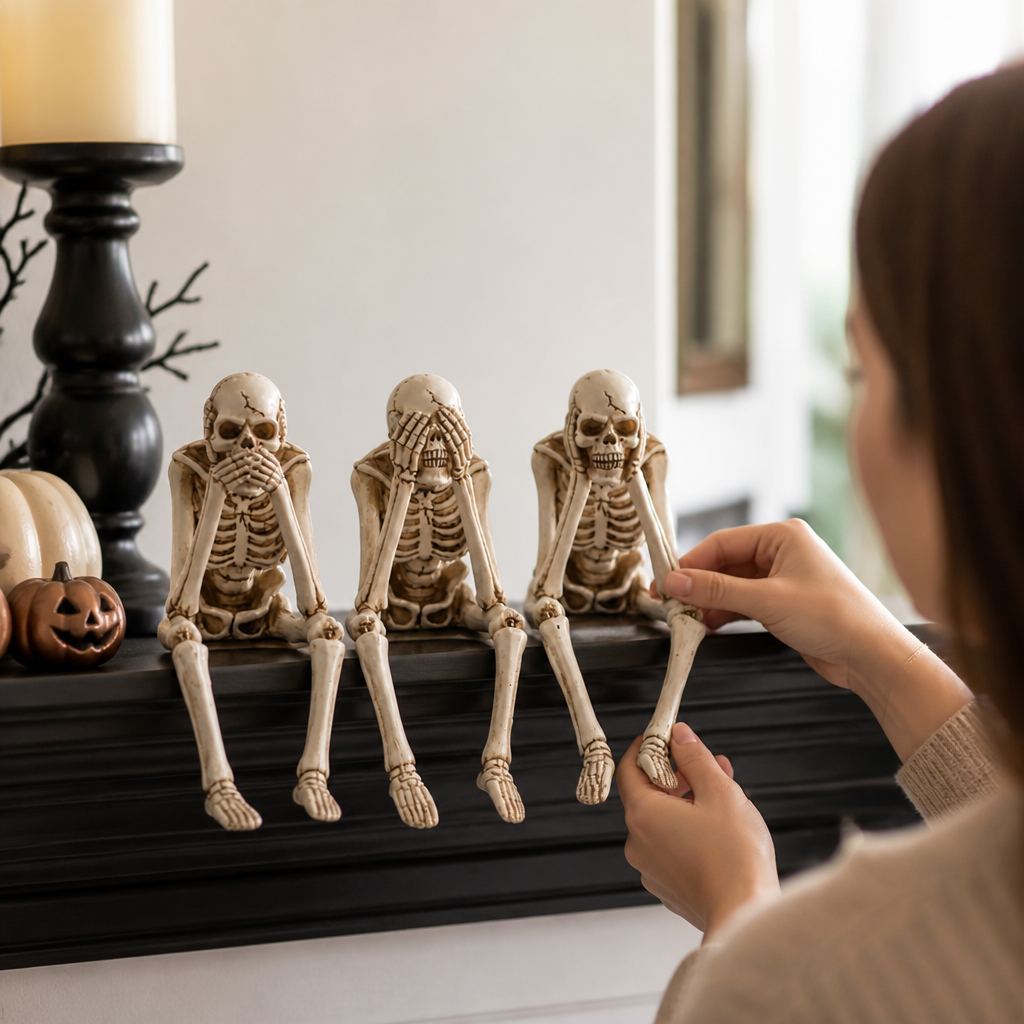 Skeleton Figurine Set Weathered Bone Resin Set of 3