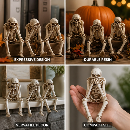Skeleton Figurine Set Weathered Bone Resin Set of 3