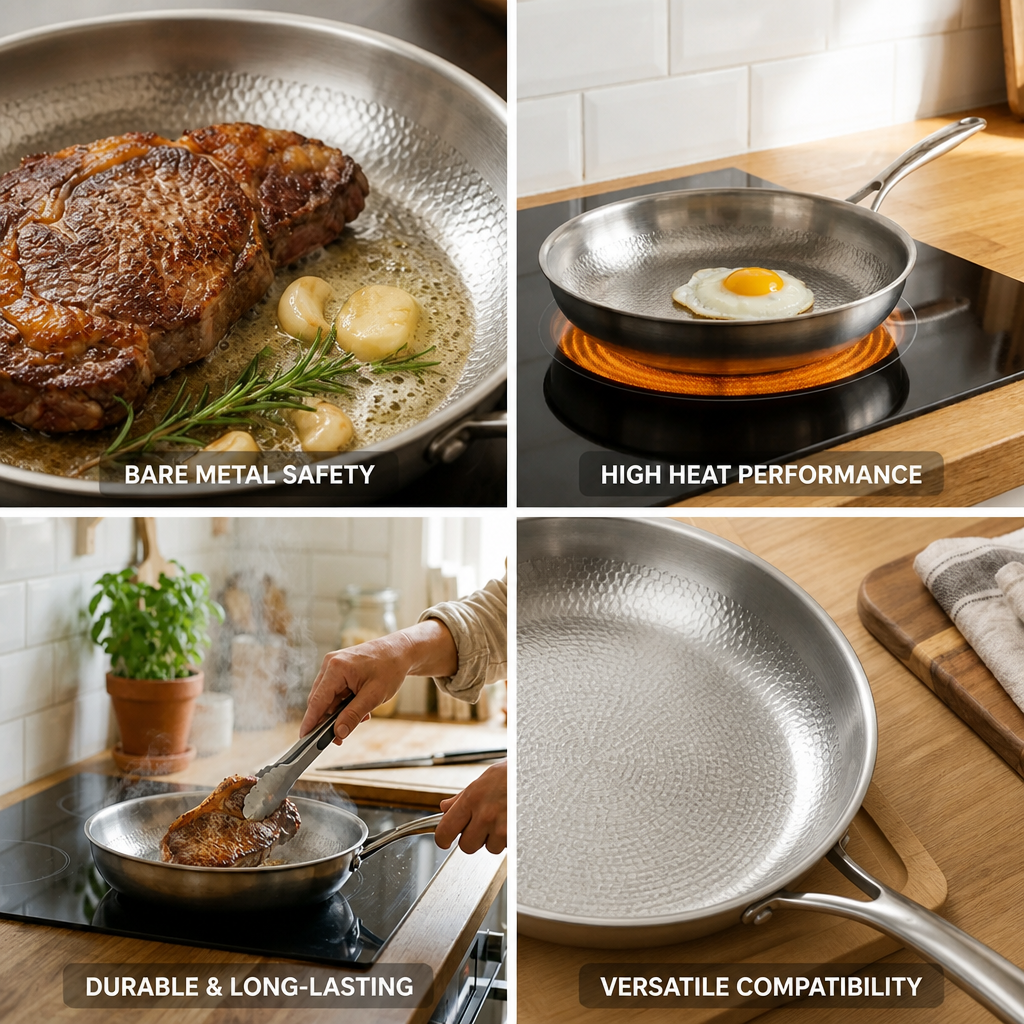 Skillet Hammered Bare Metal Induction & Oven-Safe