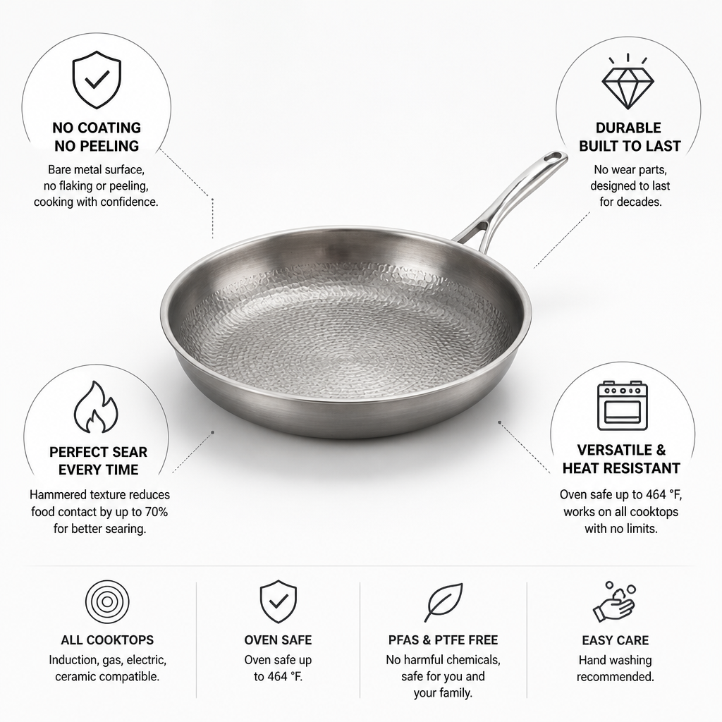 Skillet Hammered Bare Metal Induction & Oven-Safe