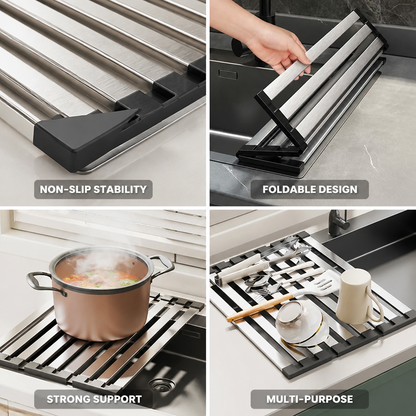 Slatted Stainless Steel Non-Slip Corner Holders Over-Sink Drain Rack