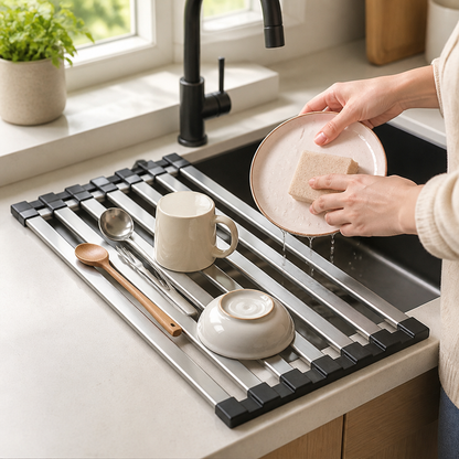 Slatted Stainless Steel Non-Slip Corner Holders Over-Sink Drain Rack