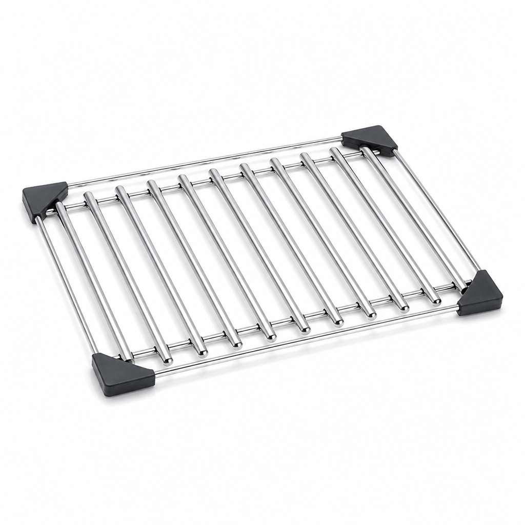 Slatted Stainless Steel Non-Slip Corner Holders Over-Sink Drain Rack