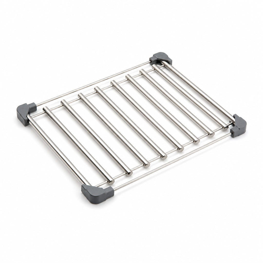 Slatted Stainless Steel Non-Slip Corner Holders Over-Sink Drain Rack