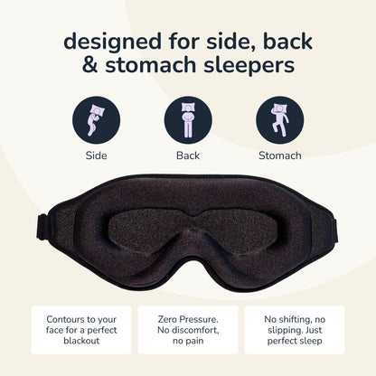 Sleep Mask 3D Contoured Lightproof Breathable Adjustable Strap