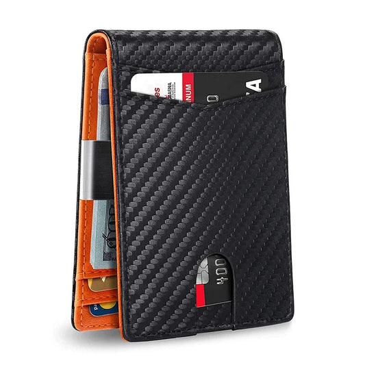 Slim Bifold Wallet Carbon-Look Microfiber RFID Blocking Money Clip