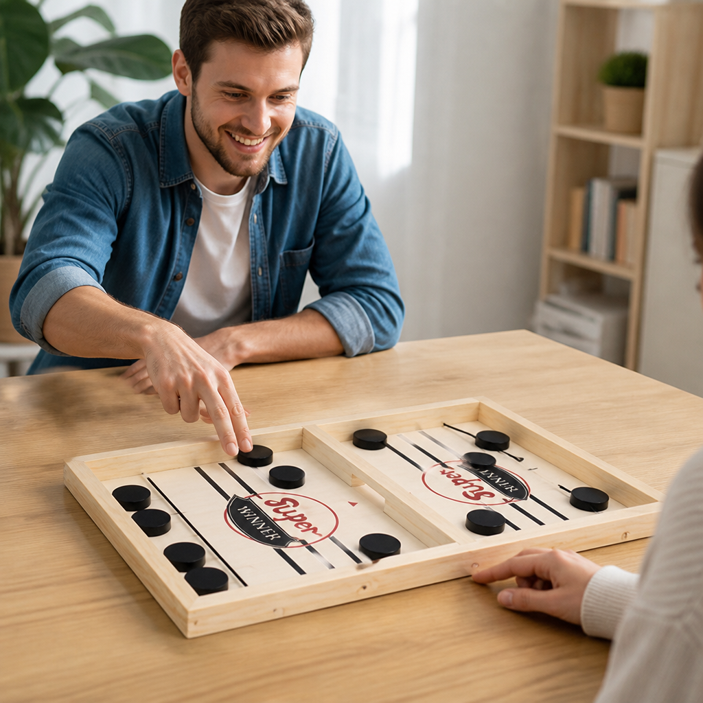 Sling Puck Game Solid Wood Fast-Paced Two-Player