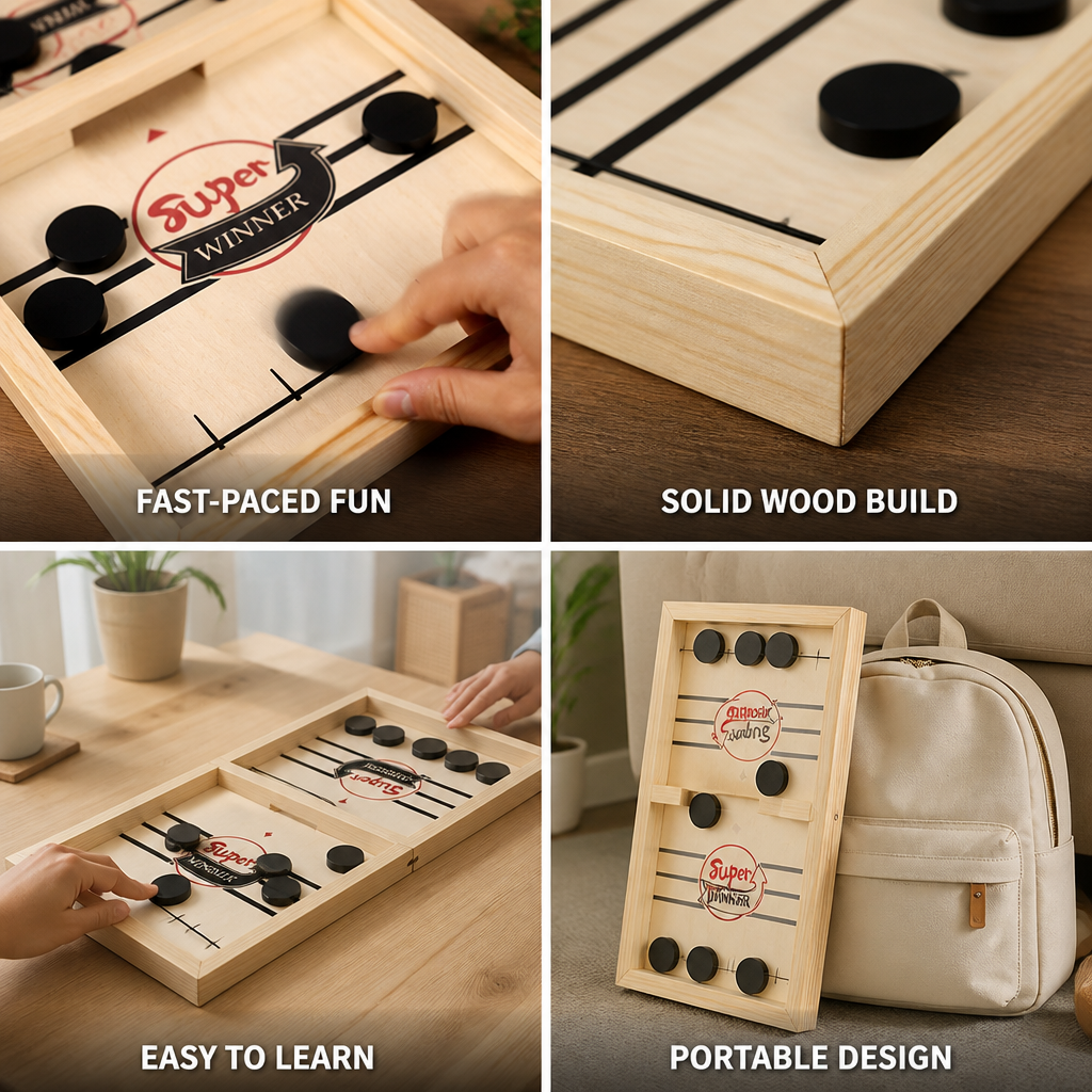 Sling Puck Game Solid Wood Fast-Paced Two-Player
