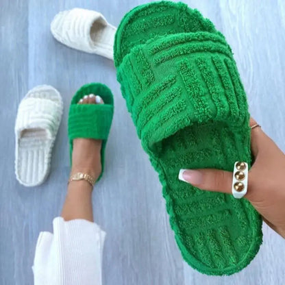 Slip-On Slippers Terry Cloth Cushioned Sole
