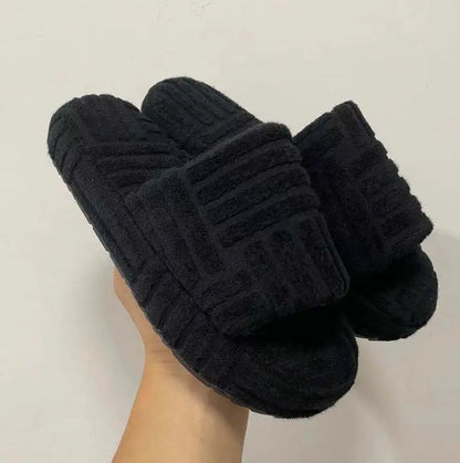 Slip-On Slippers Terry Cloth Cushioned Sole