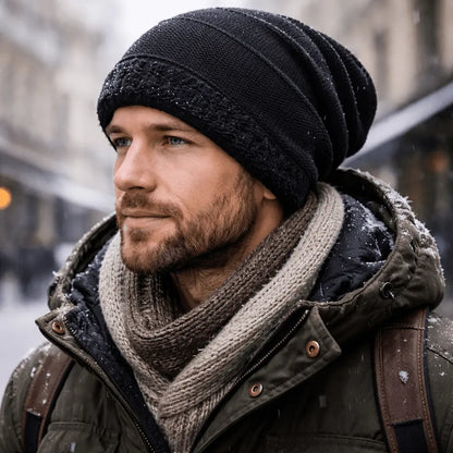 Slouchy Winter Hat Fleece-Lined One-Size Ribbed Cuff