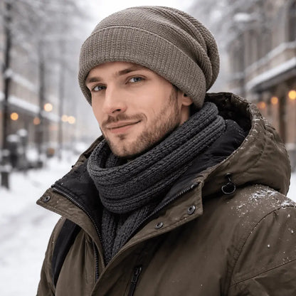 Slouchy Winter Hat Fleece-Lined One-Size Ribbed Cuff