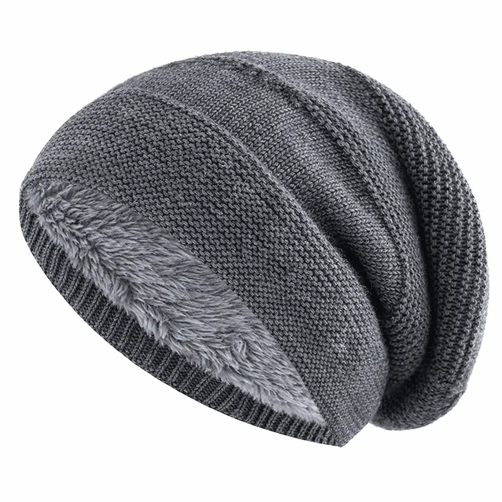 Slouchy Winter Hat Fleece-Lined One-Size Ribbed Cuff