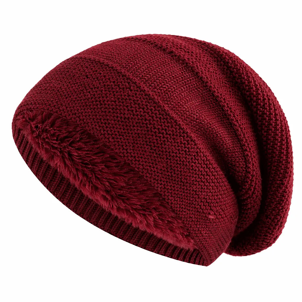 Slouchy Winter Hat Fleece-Lined One-Size Ribbed Cuff