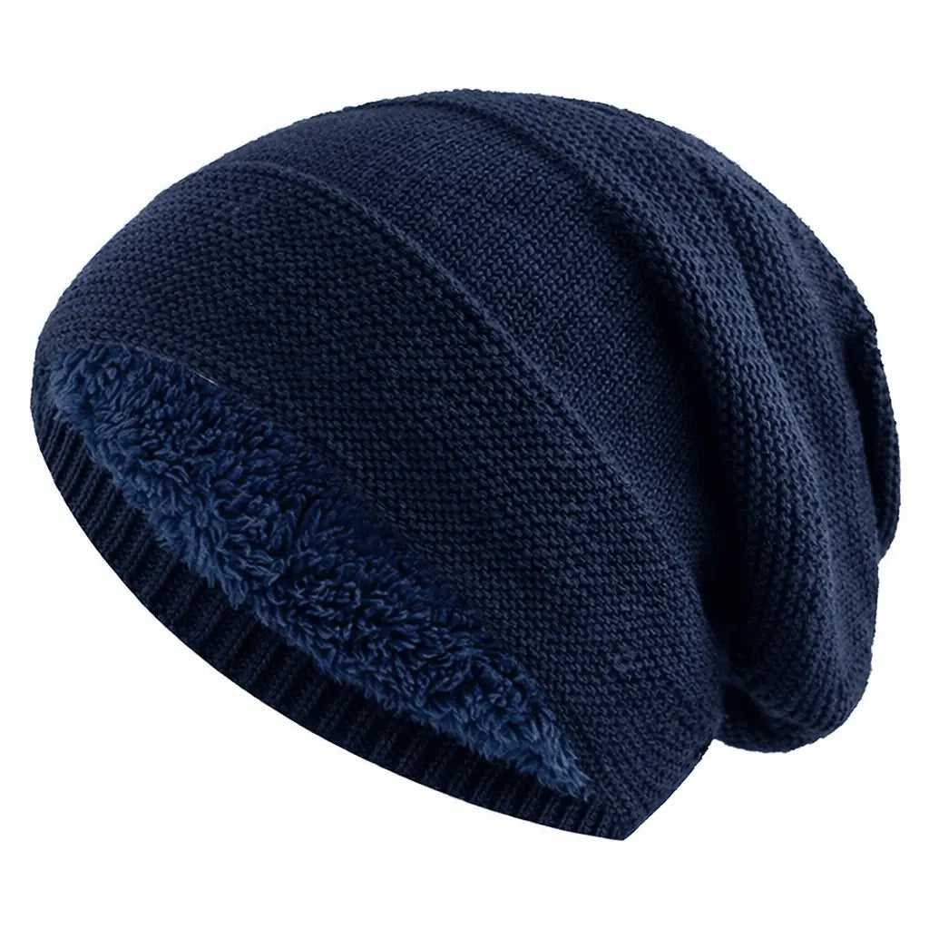 Slouchy Winter Hat Fleece-Lined One-Size Ribbed Cuff
