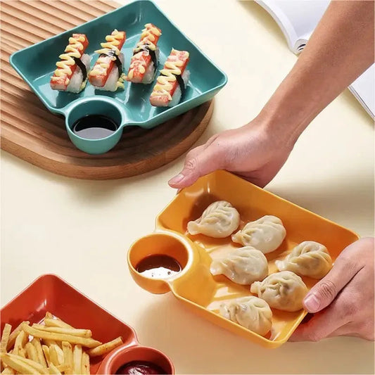 Snack & Dip Plate Square Integrated Sauce Compartment Stackable