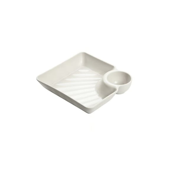 Snack & Dip Plate Square Integrated Sauce Compartment Stackable