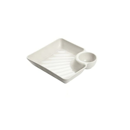 Snack & Dip Plate Square Integrated Sauce Compartment Stackable