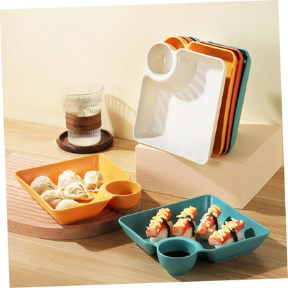 Snack & Dip Plate Square Integrated Sauce Compartment Stackable