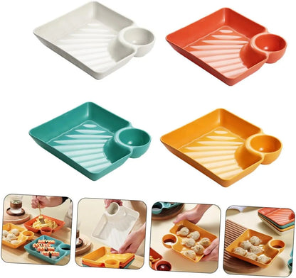 Snack & Dip Plate Square Integrated Sauce Compartment Stackable