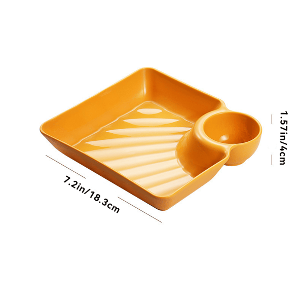 Snack & Dip Plate Square Integrated Sauce Compartment Stackable