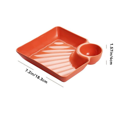 Snack & Dip Plate Square Integrated Sauce Compartment Stackable