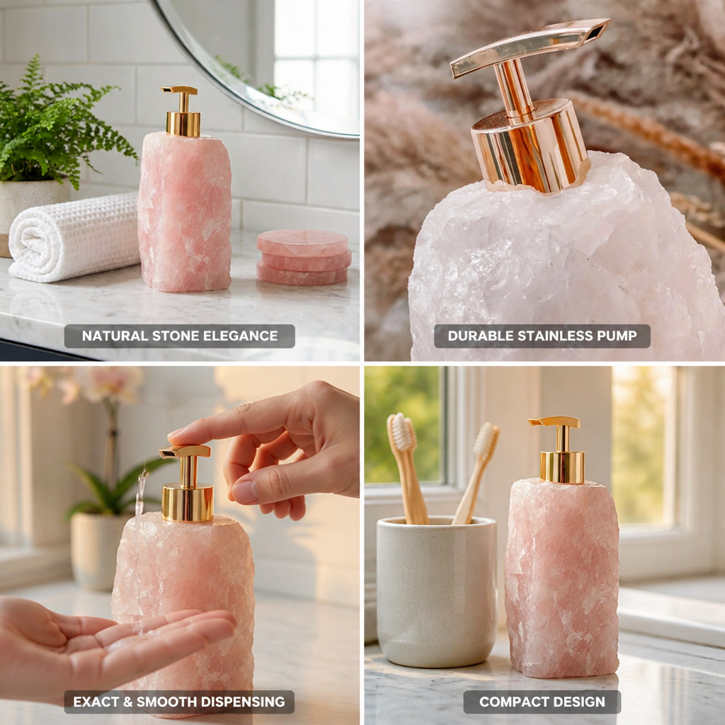Soap Dispenser Handcrafted Natural Crystal Stainless Steel Pump