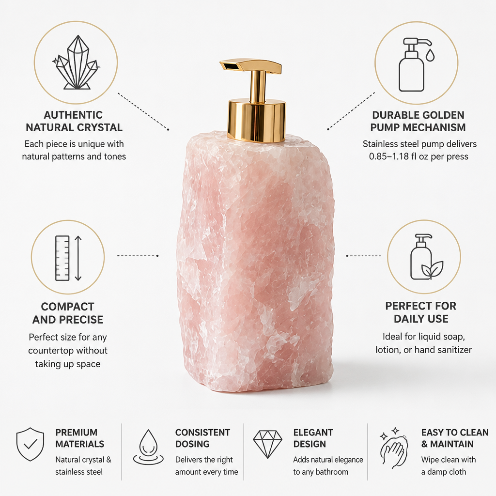 Soap Dispenser Handcrafted Natural Crystal Stainless Steel Pump