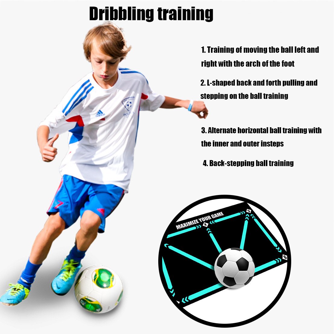 Soccer Training Mat Non-Slip Neoprene Numbered Dribbling Guide