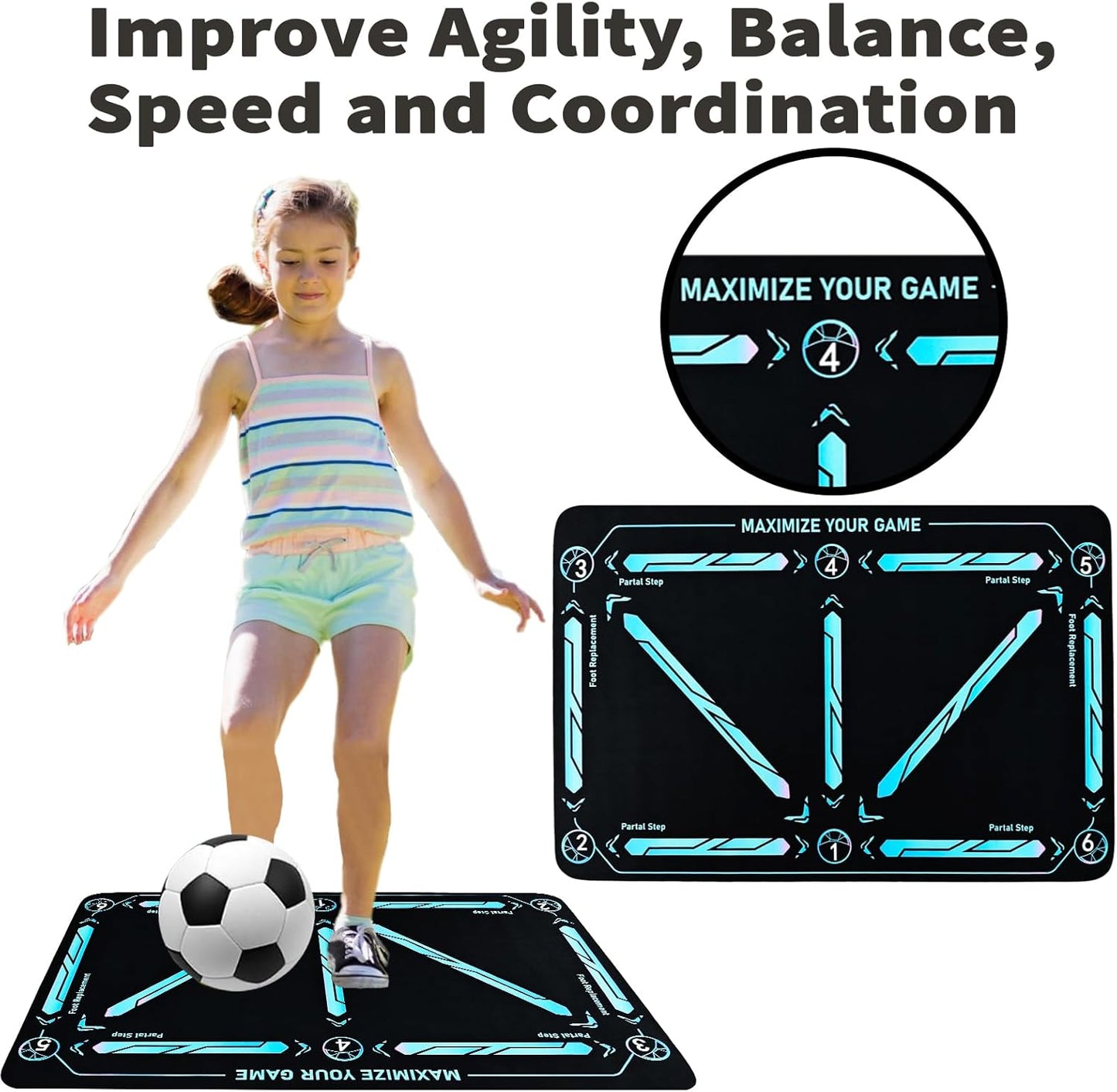Soccer Training Mat Non-Slip Neoprene Numbered Dribbling Guide