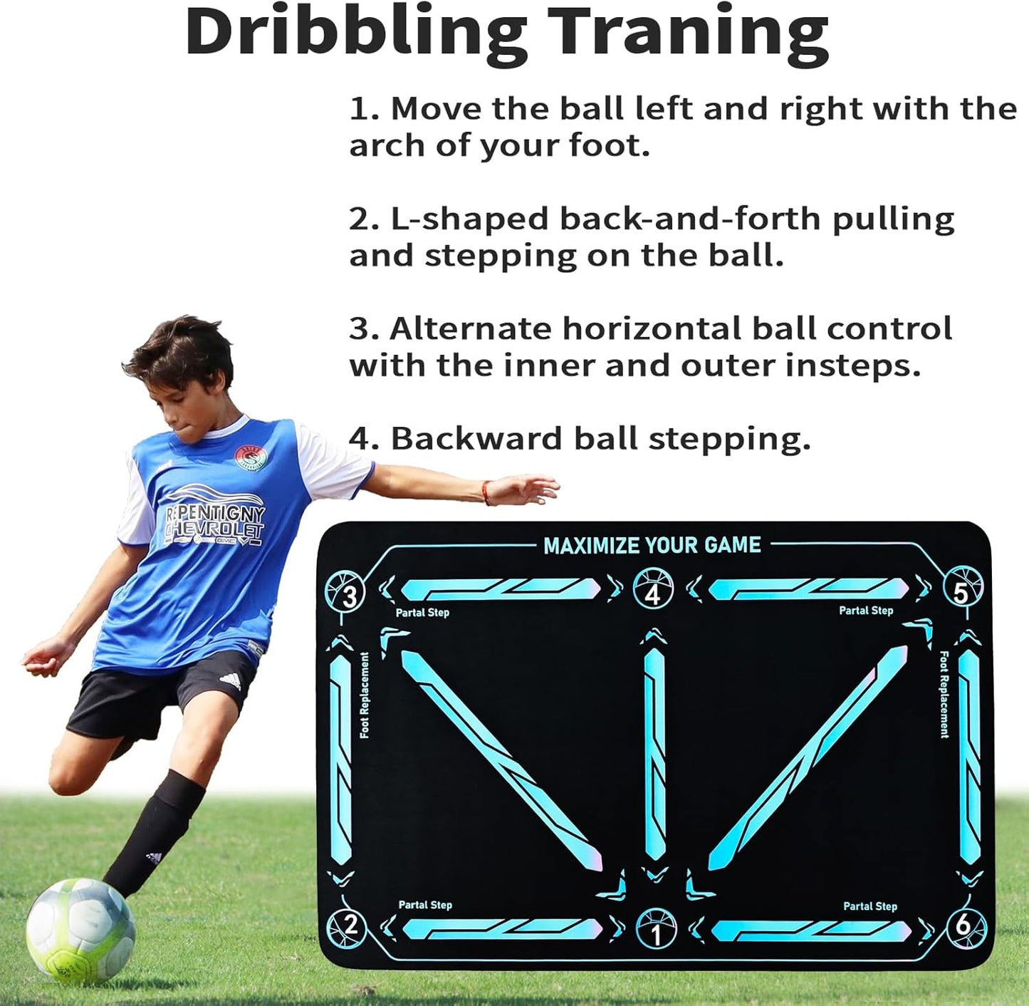 Soccer Training Mat Non-Slip Neoprene Numbered Dribbling Guide