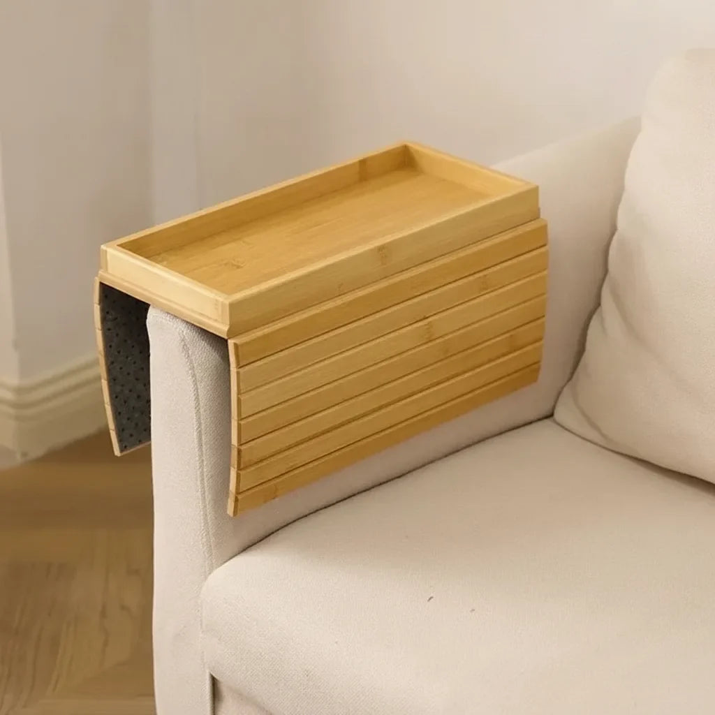 Sofa Armrest Tray Bamboo Flexible Fit Raised Edge