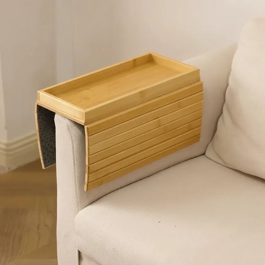 Sofa Armrest Tray Bamboo Flexible Fit Raised Edge