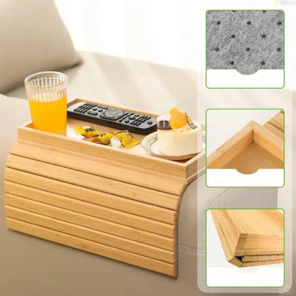 Sofa Armrest Tray Bamboo Flexible Fit Raised Edge