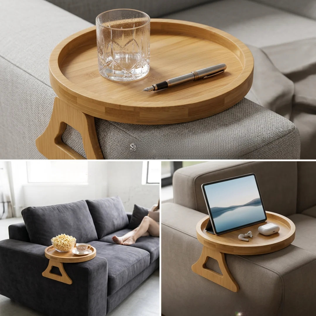 Sofa Armrest Tray Solid Wood Foldable Non-Slip