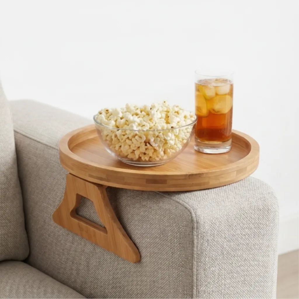 Sofa Armrest Tray Solid Wood Foldable Non-Slip