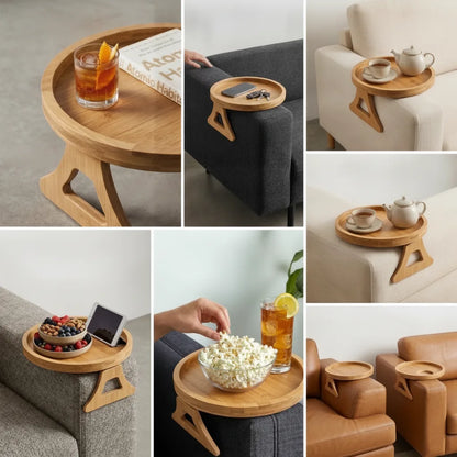Sofa Armrest Tray Solid Wood Foldable Non-Slip