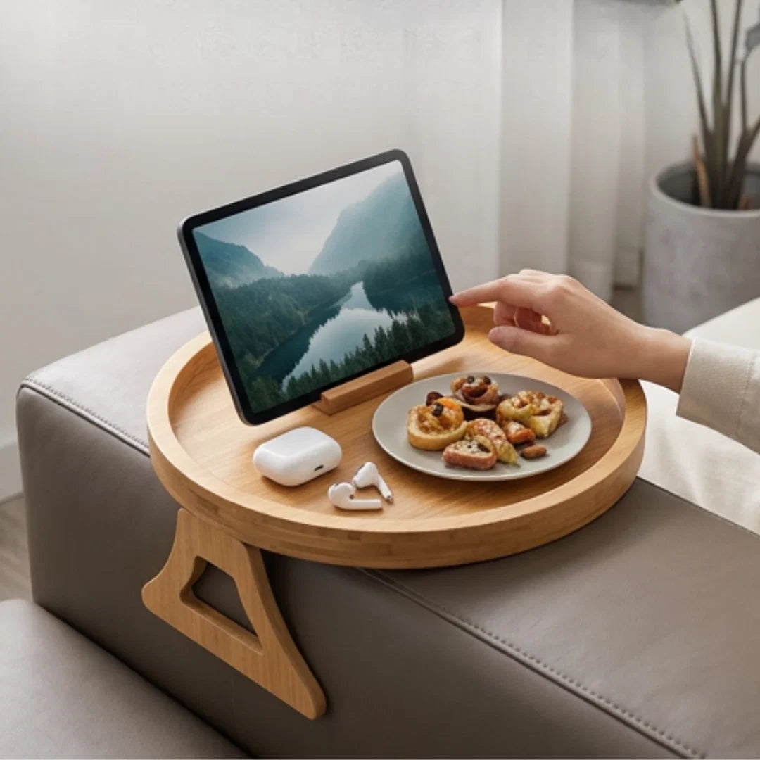 Sofa Armrest Tray Solid Wood Foldable Non-Slip